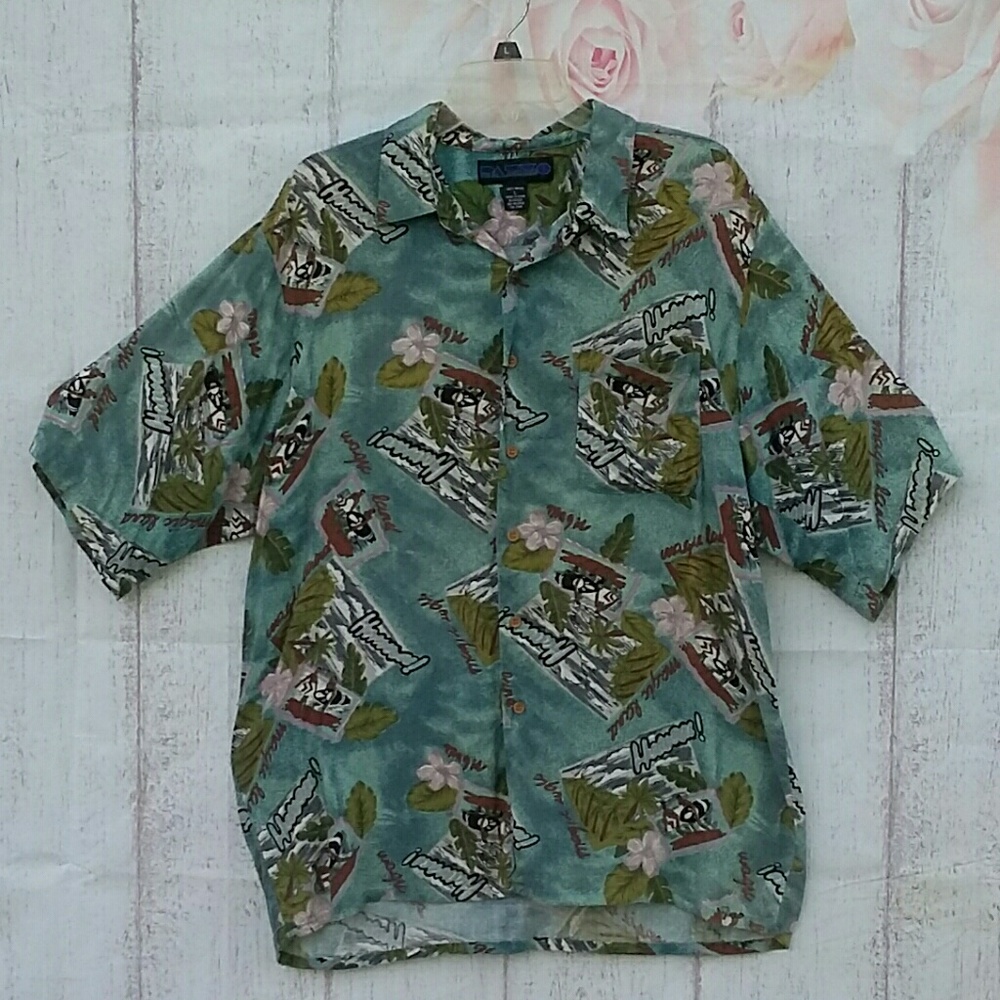 Pazzo Men's Shirt Large Green Casual Hawaiian Short Sleeve